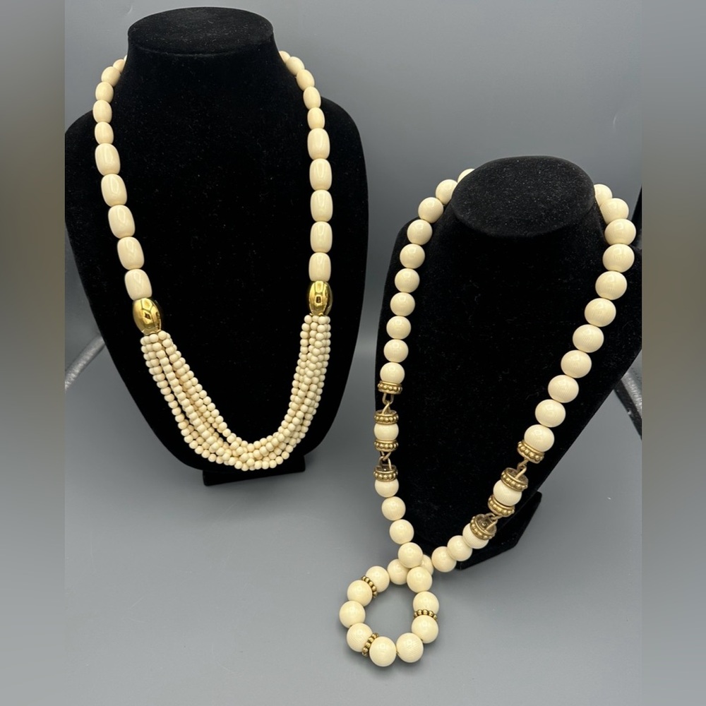 Lot of 2 VTG Napier Beaded Necklaces - The Ivory Collection ~30”